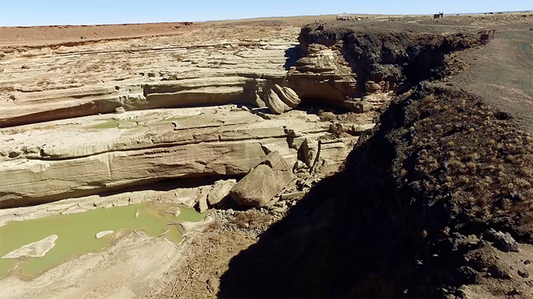 Initial Flight Above Dry Grand Falls